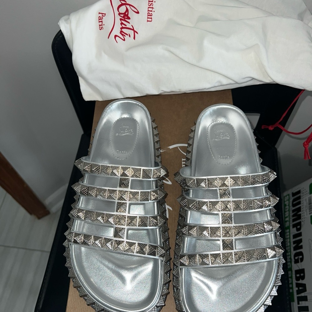 Christian Louboutin Silver Pyra Hallulia Flats